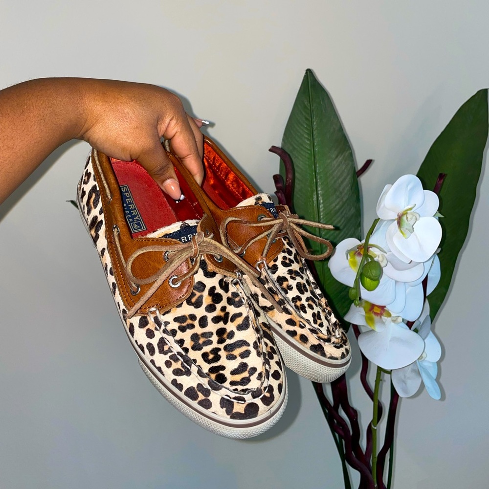 Sperry Shoe Cheetah / Leopard Print Topsider Women Size 8 Textured Fur & Leather